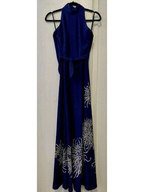 Alfred Shaheen Vintage Long Gown & Shawl with Fringe Blue & White 6